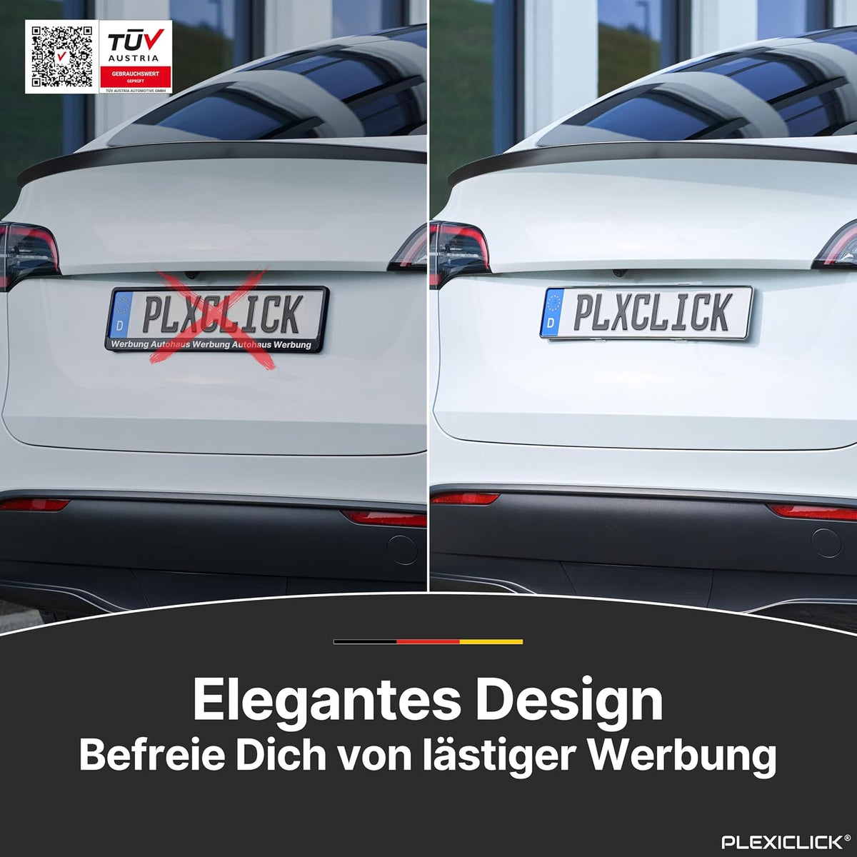 Kennzeichenhalter ohne Rahmen: PLEXICLICK® V2 hält das Nummernschild werbefrei am Auto