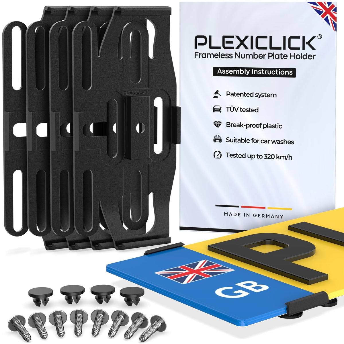 PLEXICLICK® V1.3D UK frameless number plate holder in black